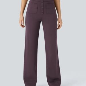 Halara High Waisted Button Multiple Pockets Straight Leg Pants Large Petite